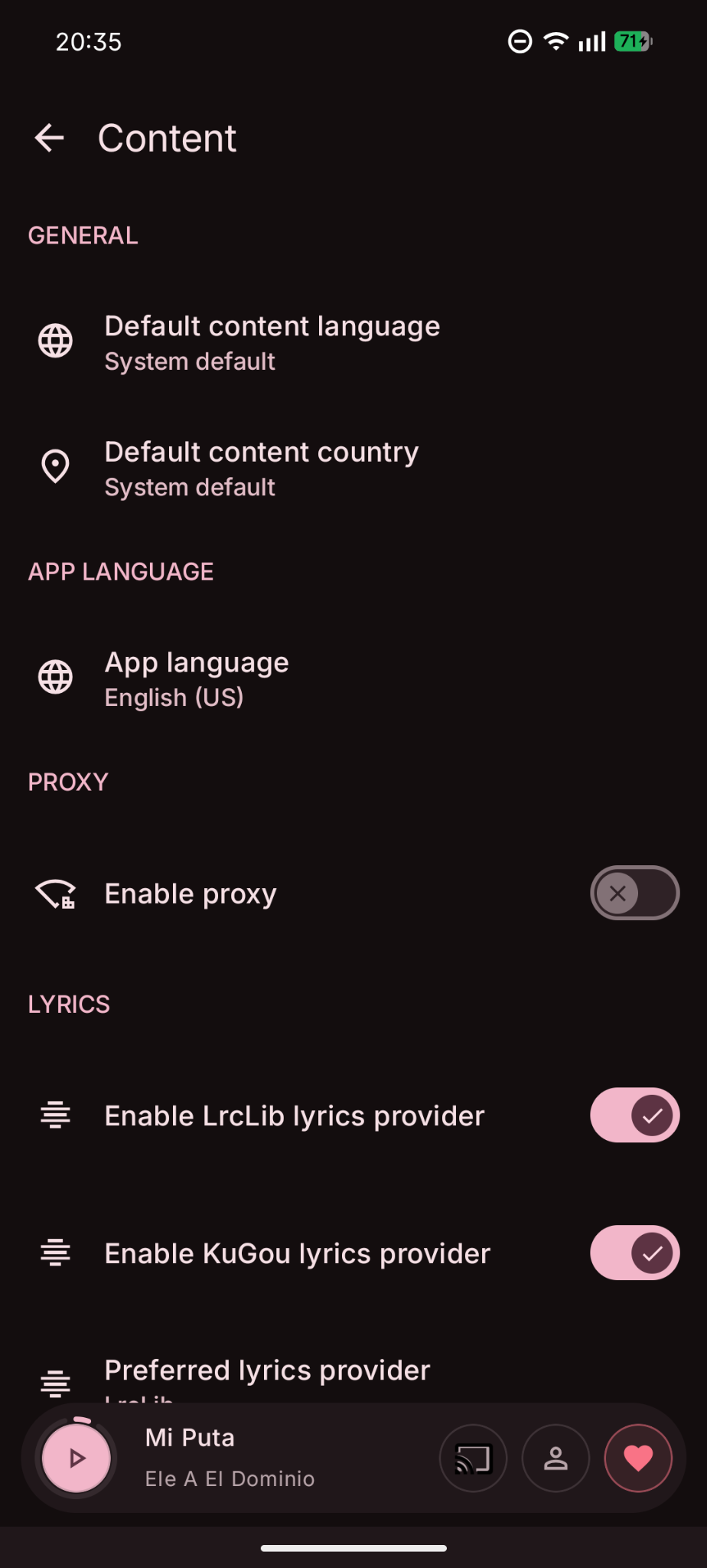 Ajustes de contenido y letras