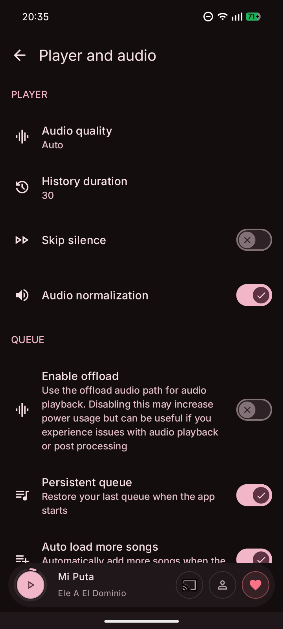 Ajustes de audio y reproduccion